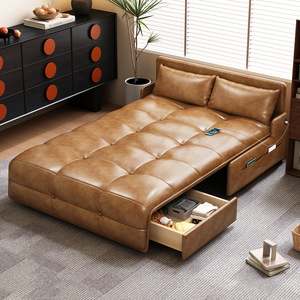 Canapé-<span class=keywords><strong>lit</strong></span> électrique vintage en cuir huilé avec télécommande sans fil et port USB pour salon - Product Image 2