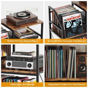 Support de tourne-disque tournant <span class=keywords><strong>vintage</strong></span> avec 3 étagères réglables à plusieurs niveaux, support de CD, plateau tournant en bois pour salon - Product Image 4