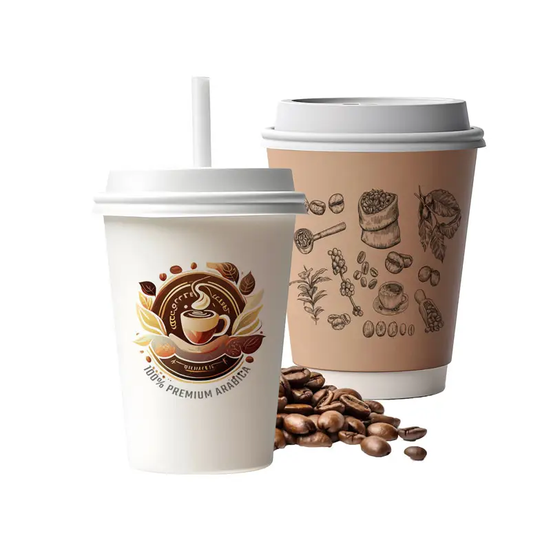 Ökologisch einweg heißer kaffee einzel- doppelwandig becher 1 6 8 oz 4 oz 12 oz 24 oz brauner kraftpapier-pla-becher mit druck des designs