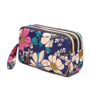 3層ジッパー付き卸売ファッショナブルなデザインの女性の財布大容量花の化粧財布