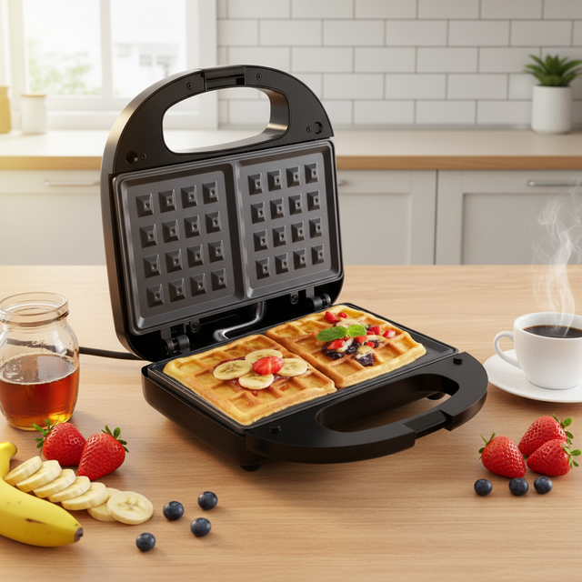 Hot Selling Electric Mini Personal Stainless Steel 750W Automatic Waffle Maker Household Use French Toast Grilled Cheese