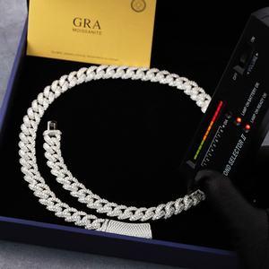 Cadena Cubana de Moissanita con Certificado GRA, Chapada en Oro, 13 mm, 2 Filas, Collar de Plata 925, Cadena Cubana de Moissanita Estilo Hip Hop - Product Image 3