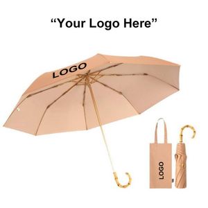 Parapluie Pliant Ultra-Imperméable 3 Plis Style Japonais avec Poignée en Bambou, Protection UV Solaire Haut de Gamme Minimaliste et Chiffrée - Product Image 3