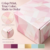 Boîte d'expédition géométrique personnalisée en carton ondulé, motif rose quartz facetté, moderne, unique, écologique et recyclable