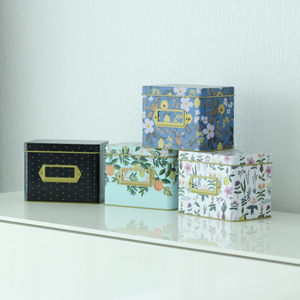 Fancy Rectangular Jewelry Card Storage Metal Recipe Tin Box