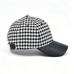 Gorra de Béisbol con Diseño de Pata de Gallo para Mujer, Gorra de Tweed a Cuadros en Blanco y Negro con Visera de Cuero, Sombrero de Sol Casual y Moderno - Product Image 2
