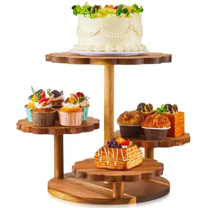 Ahşap hizmet Cupcake tutucu fincan kek Tier standı rustik çiftlik ahşap kek standı 4 katmanlı Cupcake kulesi standı