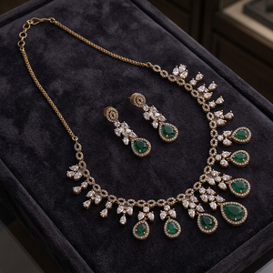 Ensemble collier et boucles d'oreilles de mariage modernes en laiton plaqué or 18 carats avec pierres CZ, bijoux de luxe tendance pour femmes, occasions de fête - Product Image 2