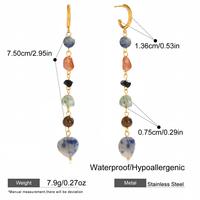 Boucles d'oreilles longues plaquées or 18 carats, faites à la main, avec perles de pierres irrégulières, superposées, multicolores, pendantes, boucles d'oreilles créoles pour femmes