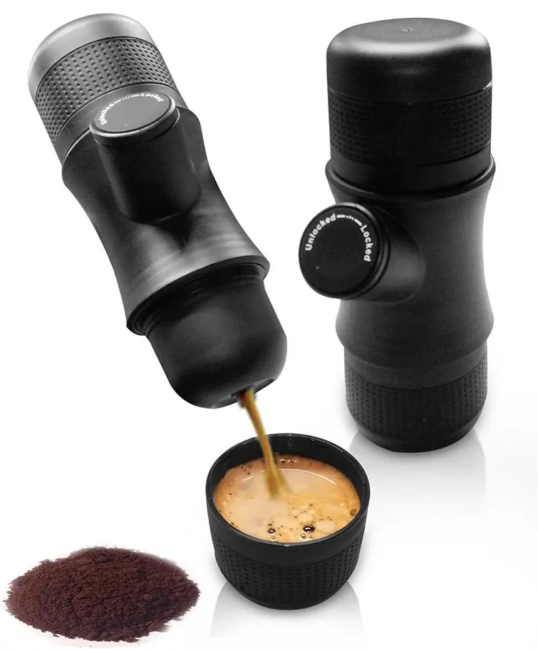 Máquina de café expresso manual para uso ao ar livre, mini máquina de café para viagens e camping, carrinho de viagem preto