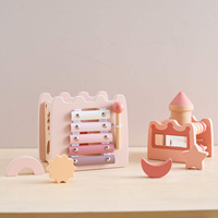 Castillo de Madera para Niños 5 en 1, Juguetes Educativos Tempranos Multifuncionales, Juegos para 2-3 Años