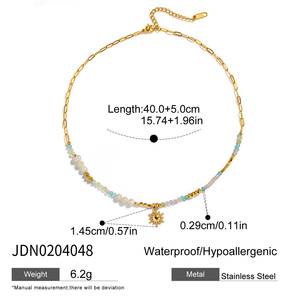 J&D Trendige Verspielte Sonnenanhänger-Halskette mit Regenbogenedelsteinen, Süßwasserperlen und 18K Vergoldeter Verstellbarer Lagenkette - Product Image 5
