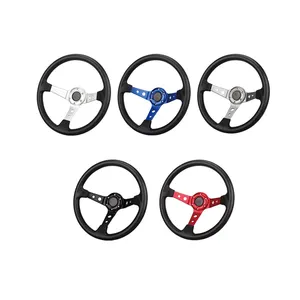 Tiypeor PU Drifting Steering Wheel Deep Corn Racing Red 350mm Steering Wheel