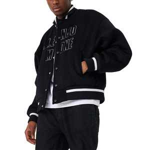 جاكيت بيسبول رجالي عالي الجودة من القطن الثقيل مع تطريز وحواف مضلعة وأكمام جلدية - Product Image 1