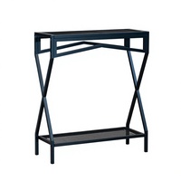 Table console industrielle moderne en métal avec base à tréteaux et étagère inférieure pour entrée ou couloir