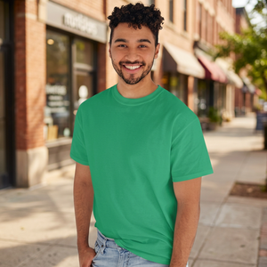 Camiseta de Algodón para Hombre, Cuello Redondo, Manga Corta, Corte Regular, Color Verde, Diseño Liso Teñido, Estilo Casual - Product Image 2