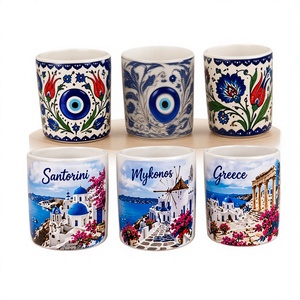DAFNI BIG PAZAR Verres à shot en céramique modernes faits à la main, imprimés UV, paysages grecs, motif œil turc, cadeaux variés - Product Image 1