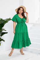 Robe d'été pour femmes à col en V taille haute à manches courtes Grande taille Robe unie de couleur unie Grande taille pour femmes