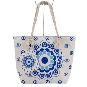 Bolsa de lona impresa de fábrica personalizada con cierre de cremallera bolsa de <span class=keywords><strong>playa</strong></span> de recuerdo de mal de ojo con asa de cuerda - Product Image 1