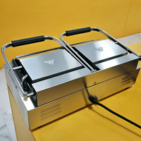 Équipement de cuisine professionnel, gril panini électrique à double plaque en acier inoxydable (plateau supérieur rainuré, plateau inférieur plat), prêt à l'emploi, 3,6 kW