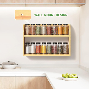 ชั้นวางเครื่องเทศไม้ไผ่แบบติดผนังสองชั้นสำหรับใช้ในครัว - Product Image 1