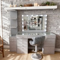 Coiffeuse en Promotion avec Miroir LED et Tiroirs, Meuble de Chambre Professionnel