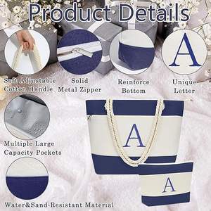 Personalized <b>Initial</b> Custom Logo Canvas Travel Beach <b>Bag</b> Birthday Gifts Tote <b>Bag</b> With Makeup <b>Bag</b> - Product Image 6