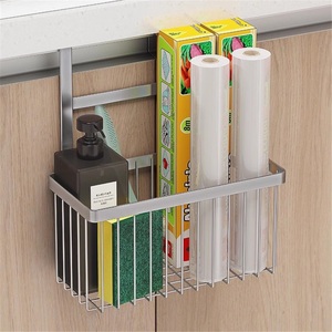 Modern Hotel Kitchen Rack 304 Stainless Steel Nail-Free Hook-Free Installation Cabinet Door Storage <b>Drain</b> <b>Basket</b> - Product Image 4