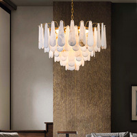 Lustre moderne en albâtre naturel, luminaire suspendu en faux marbre d'albâtre pour salon, restaurant, villa, hôtel