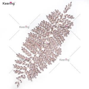 WDP-098 keering 3D ใหม่ใบไม้สีชมพูประกายเพชรพลอยเทียมดอกไม้แพทช์สำหรับงานแต่งงานชุดเพื่อนเจ้าสาว - Product Image 3