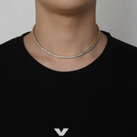 Collier chaîne simple rangée en laiton micro-incrusté de zirconiums carrés de 3 mm3 * 3, style balle de tennis