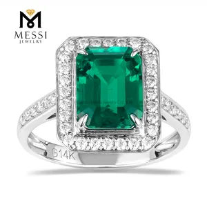 Messi Gems Fashion Costume Gold Jewelry 3ct Emerald Cut Lab Grown Emerald Ring