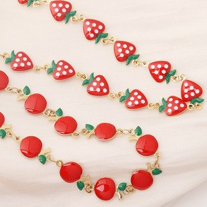 Cadena de Frutas Esmaltadas de Manzana y Fresa, Chapada en Oro, de Acero Inoxidable para Hacer Collares, Formas Mixtas H1679 - Product Image 1
