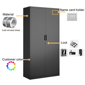 Meuble de <span class=keywords><strong>rangement</strong></span> en acier personnalisé à 2 portes vitrées, couleur noire, avec serrure, pour bureau à domicile ou employés - Product Image 2