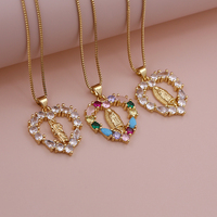 Collier pendentif cœur Vierge Marie plaqué or 18 carats avec zirconiums multicolores, bijoux religieux pour femmes
