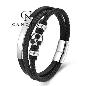 Mode Football Charme Bracelets pour Hommes <span class=keywords><strong>Joueur</strong></span> <span class=keywords><strong>De</strong></span> Football Cadeau Artisanat En Cuir En Acier Inoxydable Bracelet Bijoux - Product Image 2