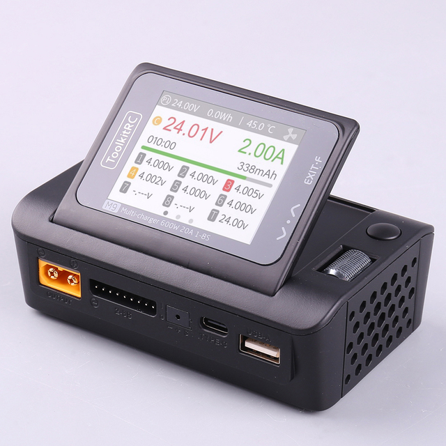 ToolkitRC M9 MultiFunction 600W 20A DC Smart Balance Charger Audio Function 85Degree Rotatable Screen 1-8S LIPO Battery for A437