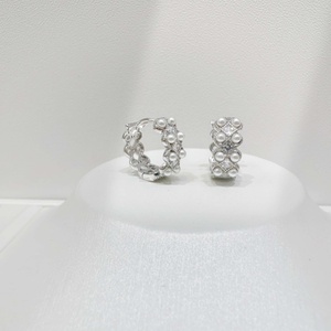 custom plata 925 sterling <b>silver</b> Gold Plated luxury <b>Hoop</b> Earring vintage western Geometric wedding women fashion pearl earrings - Product Image 3