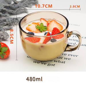 Vaso Transparente Ecológico con Marco Dorado para Beber Té, Jugo, Agua, Café, con Tapa, Asa y Cuchara, Logotipo Personalizado - Product Image 6