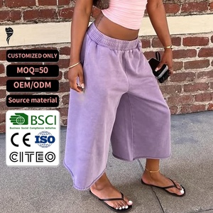 Manufacturer Custom Logo <b>Women</b> Vintage Ripped Soft Wash Oversized 3/4 Long Casual Sweat Sweatpants - Product Image 1