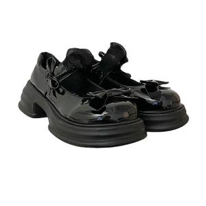Chaussures à plateforme à bout ouvert pour femmes, série Black Sun, talon épais, coupe basse, style français léger, Mary Jane, cuir unique, vernis - Product Image 5