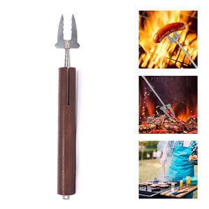 Tenedor telescópico de acero inoxidable UPSILON de grado alimenticio con mango de madera para barbacoa, camping, fiestas al aire libre - Product Image 1