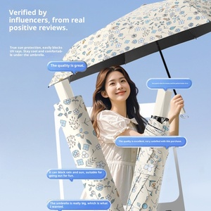 Parapluie de soleil anti-UV en caoutchouc noir à motif floral, double usage, pour femme, vente en gros, personnalisable avec logo - Product Image 1