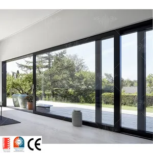 방풍 하이 퀄리티 에너지 효율적인 주택 외부 블랙 알루미늄 이중 강화 유리 파티오 세 레일 슬라이딩 도어