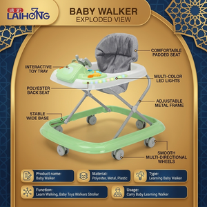 Marche-bébé pliable personnalisable pour enfants avec plateau, musique, lumières 7 couleurs, structure en acier inoxydable, construction en plastique, charge 20 kg - Product Image 5