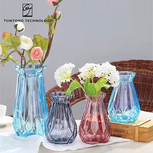 Grosir vas parfum bunga kaca warna kustom gradien kristal berlian untuk meja pernikahan hidroponik