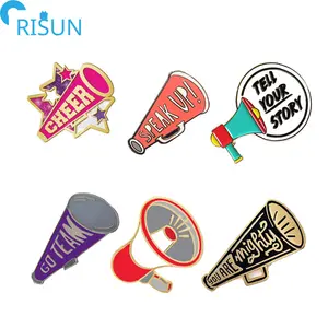 Wholesale Enamel Sports Glitter Cheer Star Pin Custom Logo Brooch Bespoke Badge Go Team Megaphone Soft Hard Enamel Lapel Pin