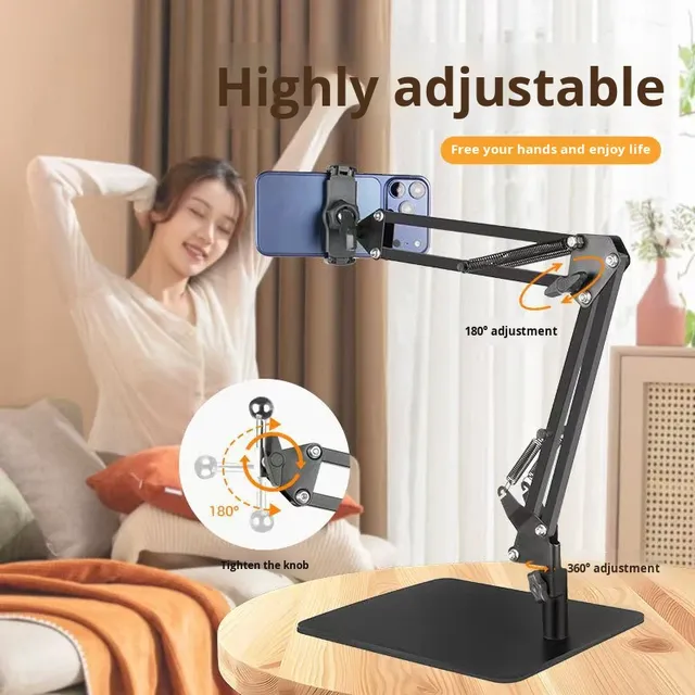 2-in-1 Overhead Phone Stand for Desk 360 Adjustable Metal Tablet Stand Holder Bed Clamp Mount