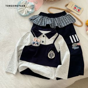 Cute Korean Style Bunny Police Outfit For Children Spring 2026 Two Piece Set Cartoon Pants With Label - Product Image 1