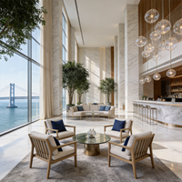 Fauteuil lounge en bois pour hall d'hôtel, avec dossier et assise rembourrés, structure en chêne américain massif importé